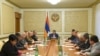 Nagorno-Karabakh - President Arayik Harutiunian chairs a meeting in Stepanakert, March 27, 2023..