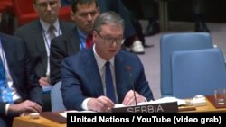 Predsednik Srbije Aleksandar Vučić o uvođenju evra kao valute Kosova pred Savetom bezbednosti UN u Njujorku, 8. februara 2024.