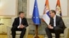Specijalni izaslanik EU za dijalog Srbije i Kosova Miroslav Lajčak razgovara u Beogradu sa predsednikom Srbije Aleksandrom Vučićem, 5. jula 2023. 