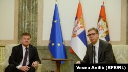 Специјалниот претставник на ЕУ за Западен Балкан, Мирослав Лајчак i претседателот на Србија, Александар Вучиќ - архивска фотографија.