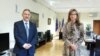Архивска фотографија објавена на официјалниот сајт и ФБ профил на ВМРО-НП: Лидерот на ВМРО-Народна, Љубчо Георгиевски, и бугарската министерка за надворешни работи, Екатерина Захариева