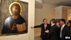 Средба на генералниот секретар на ОН Бан Ки-мун со претседателот на Македонија, Ѓорге Иванов во Охрид.
