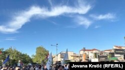 Bllokimi në qendër të Novi Sadit, më 1 qershor 2025.