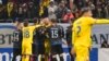 Futbollistët e Kosovës (me fanella të zeza) gjatë një kacafytjeje me futbollistët e Rumanisë, para se ta braktisnin lojën e Ligës së Kombeve në Bukuresht, 15 nëntor 2024.