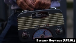 Old radio transmitter held as part of a protest for freedom of speech in Sofia, Bulgaria