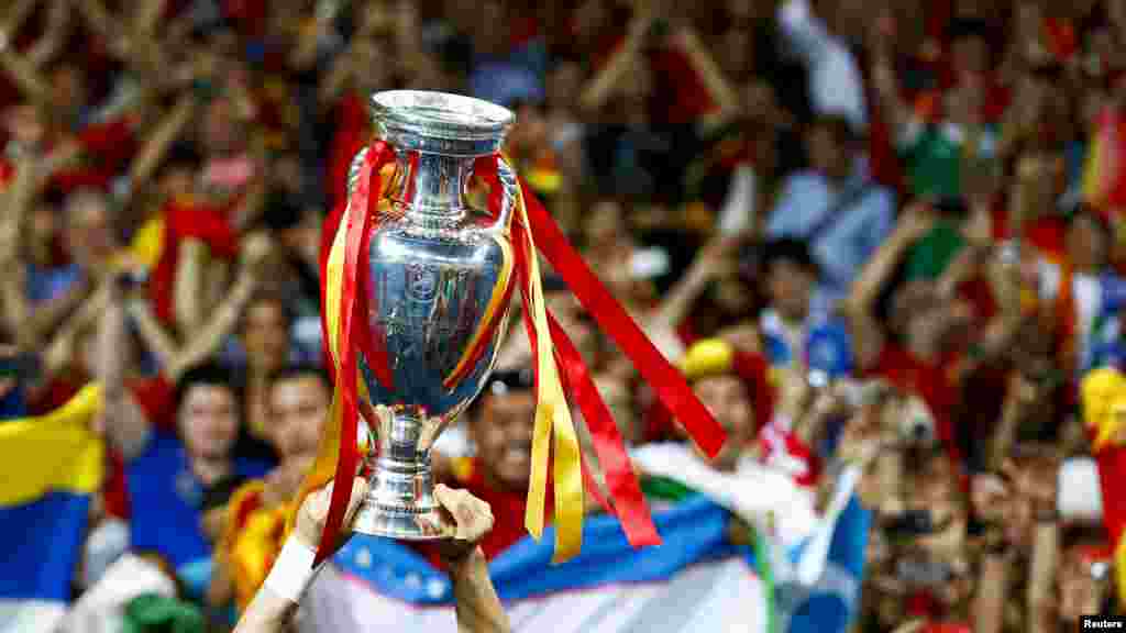 Fernando Torres Avropa Çempionatın mükafatını başı üzərinə qaldırarkən