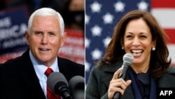 Nënpresidenti në largim, Mike Pence dhe nënpresidentja e zgjedhur, Kamala Harris. 