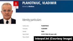 Captură de ecran de pe site-ul oficial al Interpolului, unde Vladimir Plahotniuc este listat ca persoană căutată.