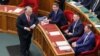 Orbán Viktor, Gulyás Gergely, Rogán Antal és Tuzson Bence a Parlament üléstermében 2025. február 24-én