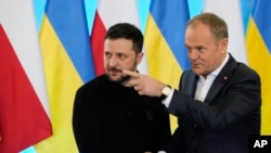 Украинскиот претседател Володимир Зеленски и полскиот премиер Доналд Туск во Варшава, 15 јануари 2025 година.