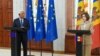 Președintele Consiliului European, Antonio Costa și președinta R. Moldova, Maia Sandu, la o conferință comună pe 3 martie, la Chișinău.