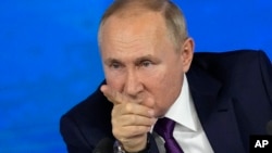Москва- Рускиот претседател Владимир Путин одговора на новинарски прашања на годишната прес конференција, 23.12.2021