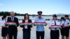 Kontrát Károly, a Belügyminisztérium államtitkára és Varga Judit igazságügyi miniszter a veszprémi börtön bővítésének ünnepségén 2020. július 13-án